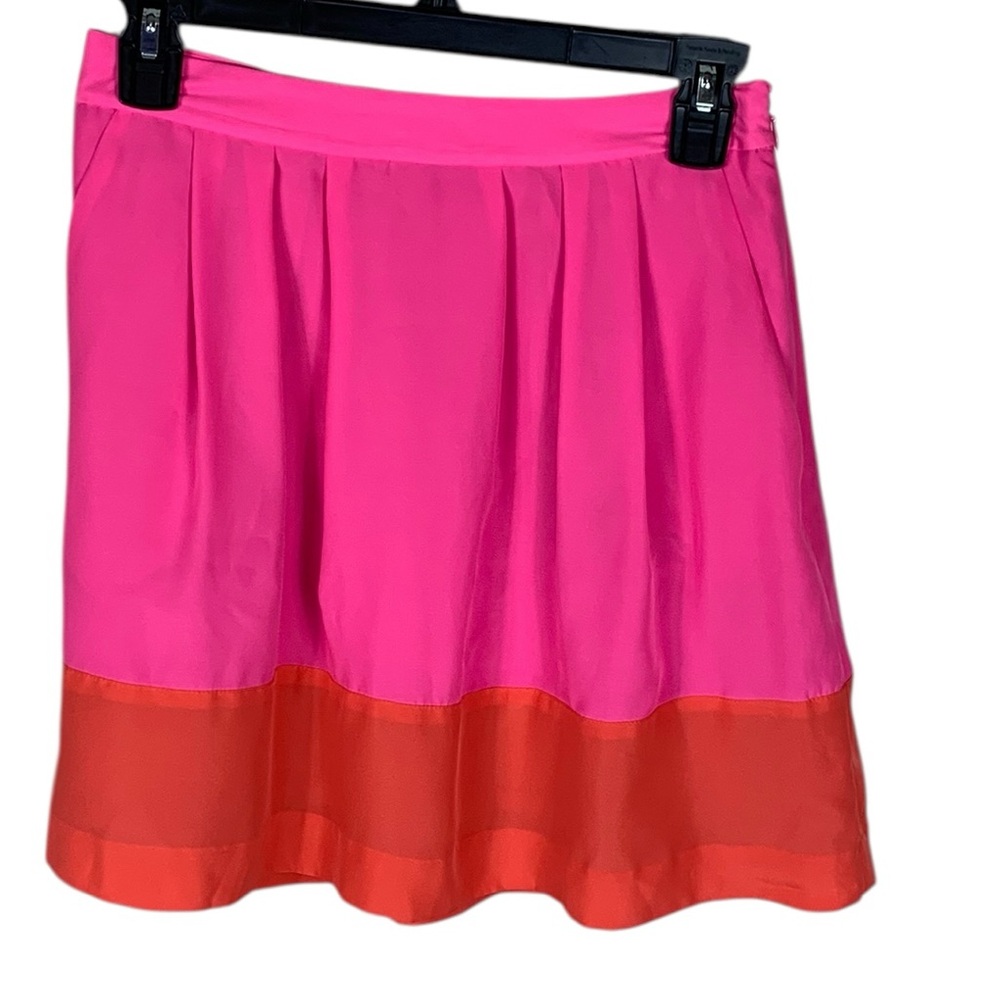 J. Crew Pink Red Colorblock Knee Length Pleated Skirt 00 Preppy Colorful